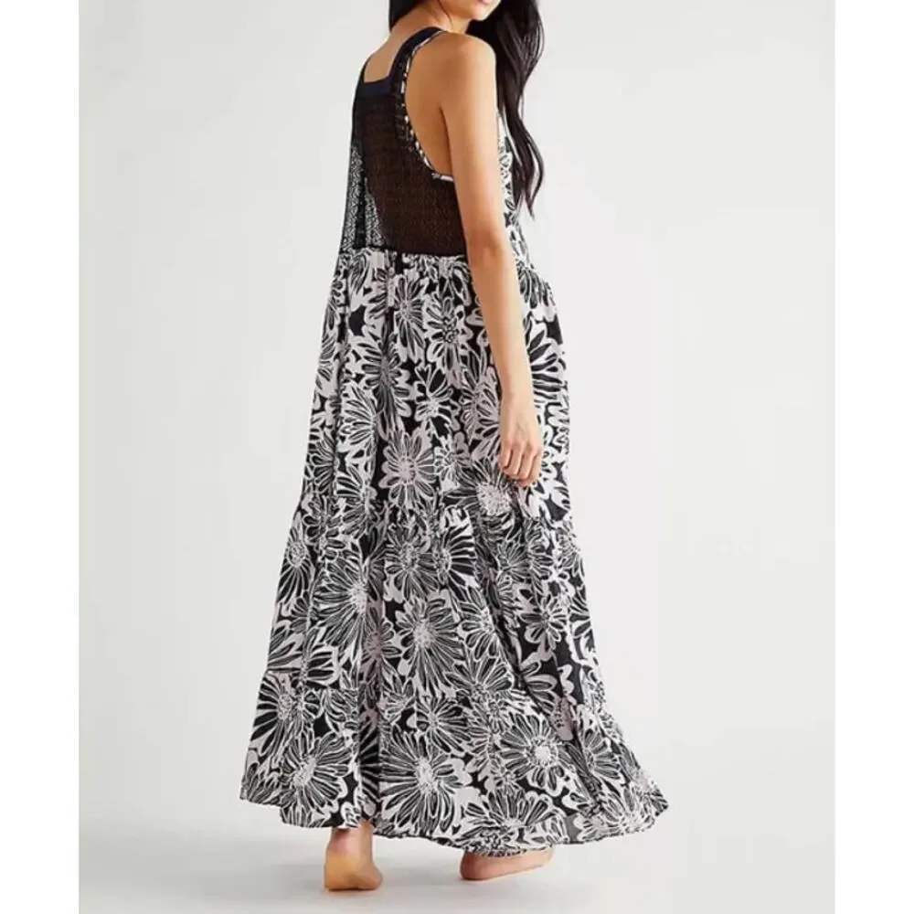 Free People Tiers For You Tiered Lace Sleeveless Floral Maxi Slip Dress Size XS